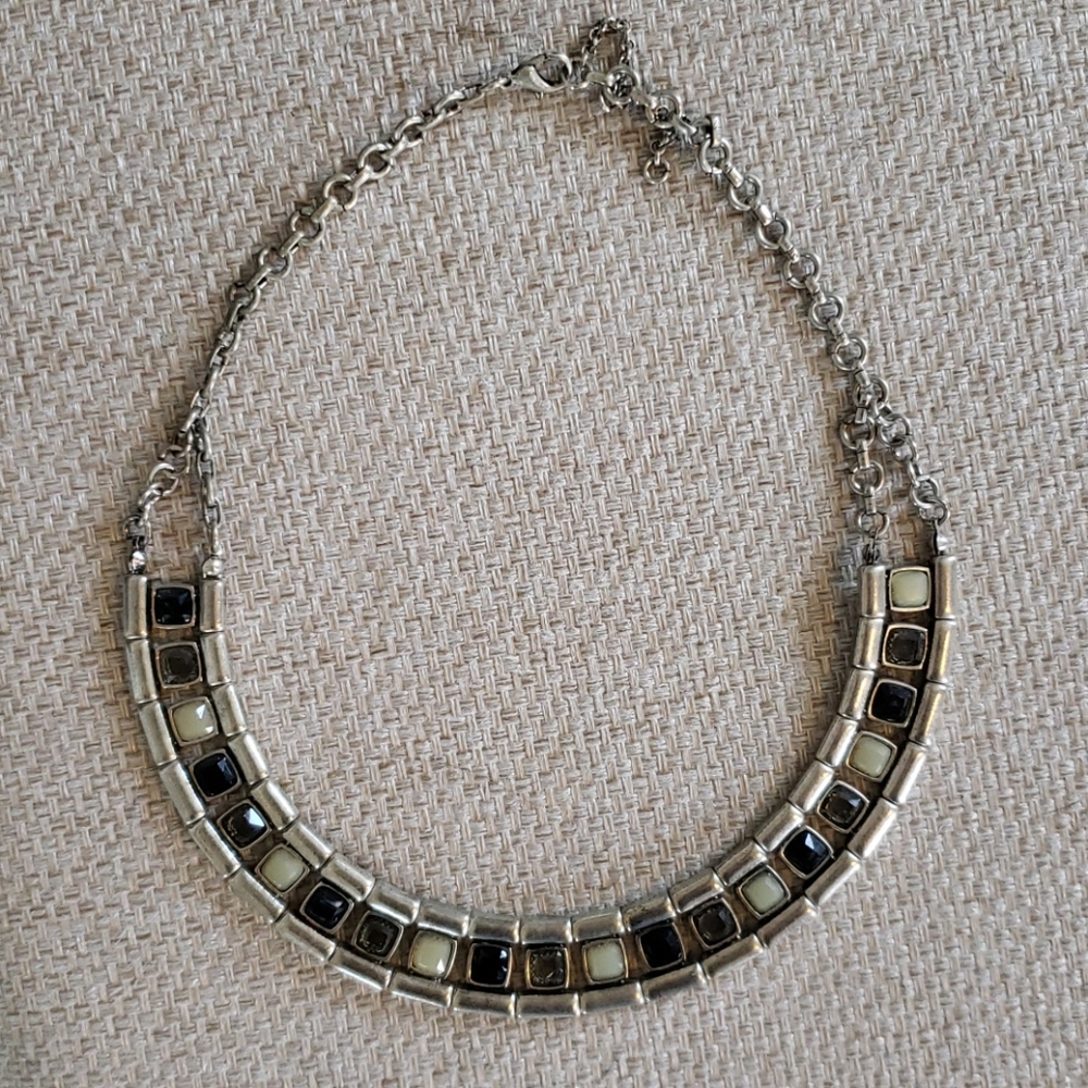 Necklace - silver, black, cream